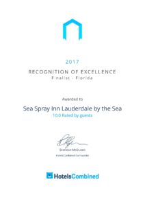 Sea Spray Inn Award, this is the  HotelsCombined Badge for its Recognition of Excellence, year 2017